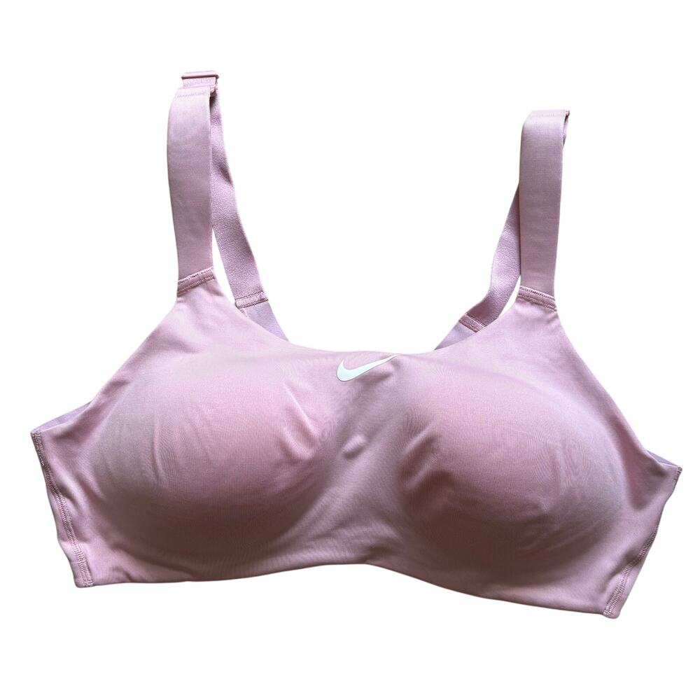 Nike Dri-Fit Women’s Light Pink High Impact Sports Bra White Swoosh Size 44C EUC